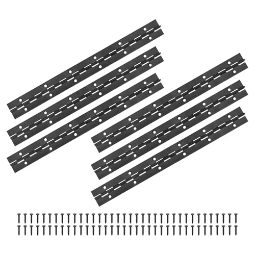 M METERXITY 6-Pack Piano Hinges, 12 Inch / 300mm 304 Stainless Steel Continuous Piano Hinge with Holes and Screws for Cabinets Door/Storage Box [1.2X 0.04/ 30x 1mm Open Width Thick, Black] - size: 12 Inch