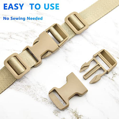1 inch Buckles Straps Set with 10 Yards Nylon Webbing Strap,10 pcs Quick Side Release Plastic Buckle, 20 pcs Tri-glide Slide Clip for Luggage Strap, Backpack Replacement (Khaki) - color: Khaki