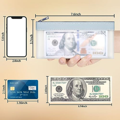 4 Pack Clear Money Envelopes for Cash Money Bag Pouch 7.6x3.7 inch - color: blue