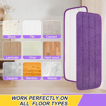 8 Pack 16.5 inch Reusable Mop Pads Microfiber Spray Mop Replacement Heads for Wet/Dry Mops Compatible with Bona Floor Care System - color: Purple Mop Pads