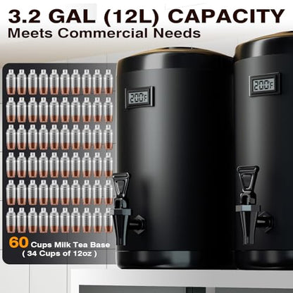 Insulated Beverage Dispenser-NON HEATING-75 Cup Cold Drink Beverage for Catering-Stainless Steel Iced Beverage Dispenser 12 L/3.2 Gallon Coffee Dispenser with Spigot for Tea,Juice (black)