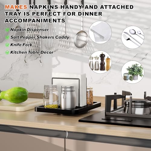 Rotating Napkin Holder for Table with Salt Pepper Shakers Caddy, Black - color: Black
