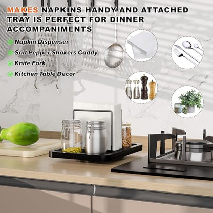 Rotating Napkin Holder for Table with Salt Pepper Shakers Caddy, Black - color: Black