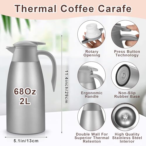 Norme 2 Pcs Thermal Coffee Carafe Creamer, Gray, 68 oz - color: Gray, size: 68 oz
