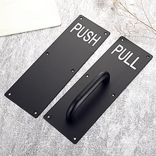 Sumnacon 2 Sets 12 Inch Stainess Steel Door Handles - Sturdy Door Pull Push Plates with Screws, Wall Mounted Pull Push Handles for Home Office Public, Black - color: Black