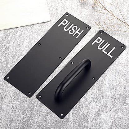 Sumnacon 2 Sets 12 Inch Stainess Steel Door Handles - Sturdy Door Pull Push Plates with Screws, Wall Mounted Pull Push Handles for Home Office Public, Black - color: Black
