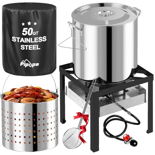 50QT Crawfish Boiler | Stainless Steel Seafood Boil Pot with Basket - size: 50QT+Cover+Skimmer