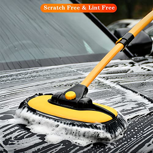 Mveqrrn15°Curved Chenille Car Wash Brush, Extendable Long Handle Mop-Yellow - color: Yellow-002