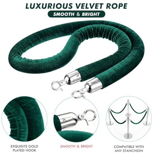 Woanger 8 Pack 5 Feet Velvet Stanchion Rope Crowd Control, Dark Green - color: Dark Green, size: 5 Feet