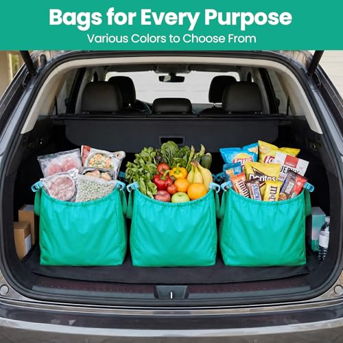 Handy Sandy Cart Caddy – 3-Pack Reusable Shopping Bags with Cart Clips | Heavy-Duty Grocery Organizer Tote Set | Eco-Friendly, Foldable, 40 lb Capacity | Green - color: Bright Green