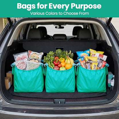 Handy Sandy Cart Caddy – 3-Pack Reusable Shopping Bags with Cart Clips | Heavy-Duty Grocery Organizer Tote Set | Eco-Friendly, Foldable, 40 lb Capacity | Green - color: Bright Green