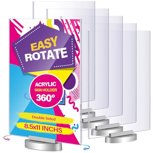 RattanView 6 Pcs Acrylic Rotating Sign Holder 8.5 x 12 x 2.5 Inches - size: 8.5 x 12 x 2.5 Inches