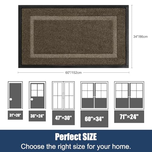 Extra Large Front Door Mat Outside Entrance Indoor Doormat, 60" x 34" Outdoor Mats for Patio Waterproof, Outdoor Door Mats for Outside Entry, Indoor Rugs for Entryway, Sturdy Natural Rubber, Begie - color: Begie, size: 2'10" x 5' (Runner)