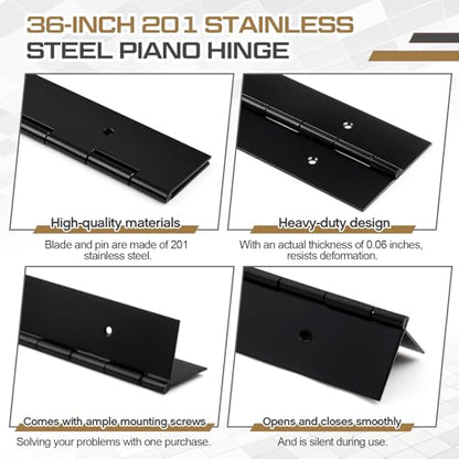 Zonon 4 Pack Heavy Duty Piano Hinge 36'' x 3 '' Width 0.060'' Thick, Black - color: Black, size: 36''