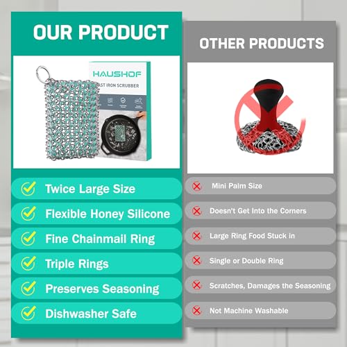 HAUSHOF Cast Iron Scrubber, Chainmail Scrubber Cast Iron Cleaner - color: Seafoam Green