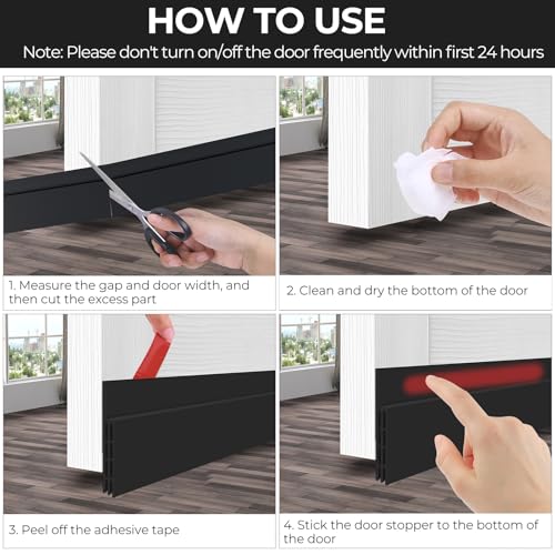 Ohuhu 2 Pack Door Draft Stopper, 1" Wide Adhesive Weather Stripping Seal - color: Black, size: 39"L x 2"W(2-Pack)