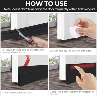 Ohuhu 2 Pack Door Draft Stopper, 1" Wide Adhesive Weather Stripping Seal - color: Black, size: 39"L x 2"W(2-Pack)