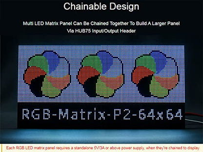 waveshare RGB Full Color LED Matrix Panel 64x64, 4096 RGB LEDs, 2mm Pitch, Adjustable Brightness, Display Text, Colorful Image, Animation,Compatible with Raspberry Pi/Raspberry Pi Pico / ESP32 - color: 64x64-2 M M Pitch