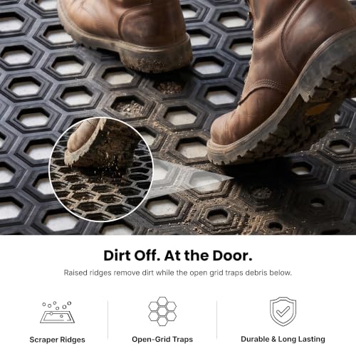 Subhera Collection Heavy Duty Rubber Door Mat 36"×60" Non-Slip Drainage with Dirt Scraper | Outside Doormat for Front Pool Deck & Patio All-Weather 100% Won't Curl or Blow Away - size: 3' x 5' (Rectangular)
