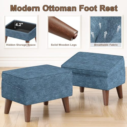 FAGAGA Small Footstool Ottoman with Adjustable Lid, Storage Ottoman - color: Blue, size: 11.8"D x 15.8"W x 11.3"H