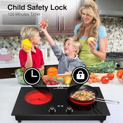 VBGK Electric Cooktop,3000W Electric Stove Top,Countertop and Built-in Hot Plate with Child Safety Lock, Timer, LED touch Knob Control,Overheat Protection,110V 2 Burner Induction Cooktop - size: 2 Burner Induction Cooktop