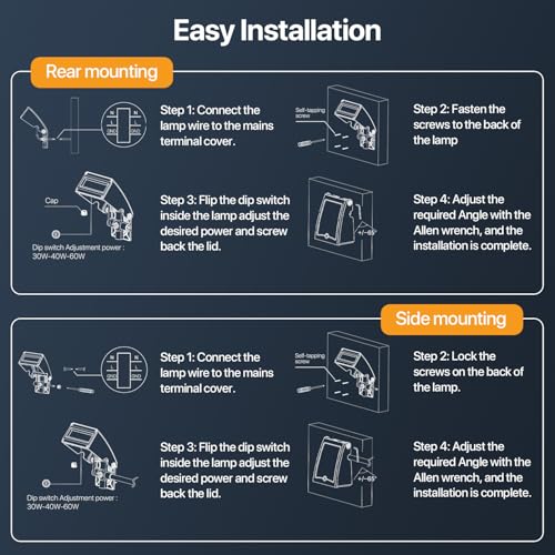 Adjustable LED Wall Pack Lights: Selectable 30W/40W/60W 5000K - size: 60W/40W/30W*4pack