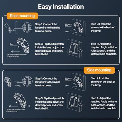Adjustable LED Wall Pack Lights: Selectable 30W/40W/60W 5000K - size: 60W/40W/30W*4pack