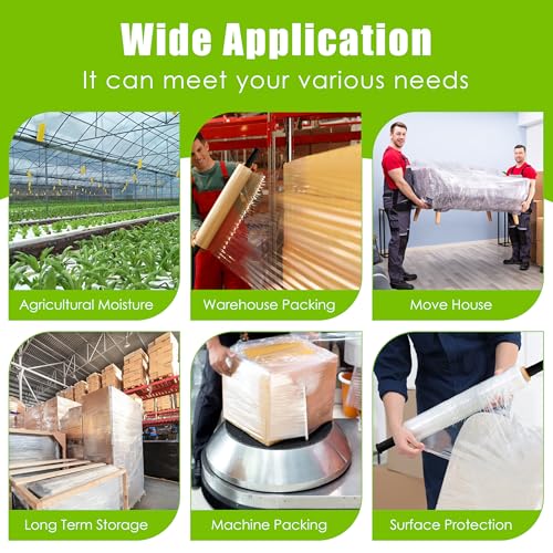 Cosy Family Plastic Wrap Stretch Film Roll - 1000ft 60 Gauge Industrial Strength 15 inch Wide Clear Plastic Wrap Roll with Handles for Pallet Wrapping Shipping Moving - Clear, Pack of 2