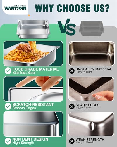 WantJoin Stainless Steel Steam Table Hotel Pans Set 1/1 Size 4 Inch 6 Pack - color: 4" Deep, size: 1/1 Size Thickened