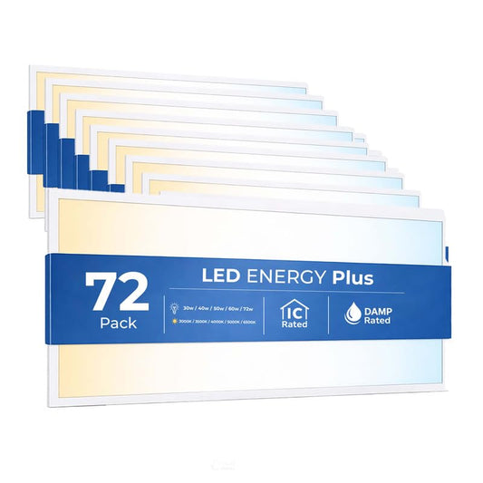 72 Pack 2x4 LED Flat Panel Light for Drop Ceiling, 9360lm Selectable 30W/40W/50W/60W/72W, Color Temperature 3000K/3500K/4000K/5000K/6500K, 0-10V Dimmable, 120-277V, ETL - size: 2X4 FT LED - 72 PACK