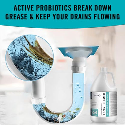Multi-Purpose Probiotic Enzyme Cleaner, Made in USA - Stain and Odor Remover - Concentrated - Professional & Home Strength Drains, Floors, Bathrooms, Toilets Trash Can,