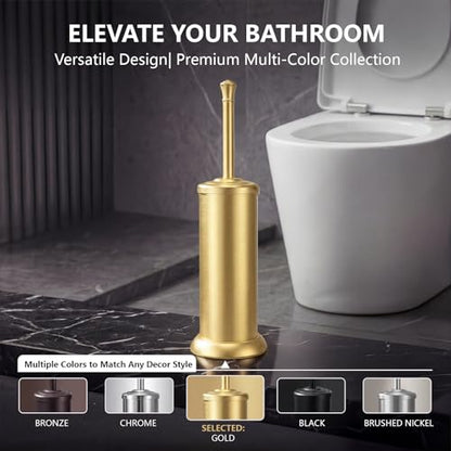 Stainless Steel Toilet Bowl Brush and Holder Set for Bathroom Long Handle - color: Gold