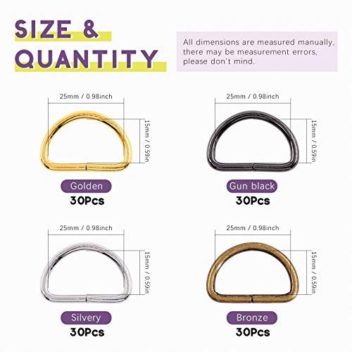 Swpeet 60Pcs Heavy Duty 1 Inch / 25mm Metal D Ring, Webbing Belts Buckle Metal Rings for for Belt Bags DIY Accessories Keychains Belts and Dog Leash - Sliver, Bronze, Gold, Gun-Black (Metal D Ring) - style: Metal D Ring