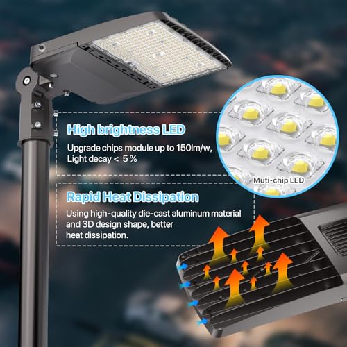 HYPERLITE LED Parking Lot Lights 150W UL Certified IP65 LED Pole Light with Dusk to Dawn Photocell - 5000K 25,500lm Equivalent to 600W HPS/HID- Adjustable Slip Fitter Mounting
