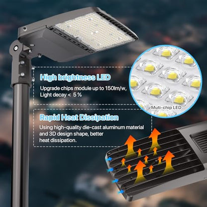 HYPERLITE LED Parking Lot Lights 150W UL Certified IP65 LED Pole Light with Dusk to Dawn Photocell - 5000K 25,500lm Equivalent to 600W HPS/HID- Adjustable Slip Fitter Mounting