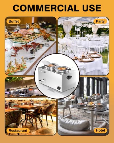 WantJoin Commercial Soup Warmer - 20 QT Stainless Steel Bain Marie Warmer with 2 Round Pots, 86-185°F Adjustable Temp, 1500W Electric Steam Table Food Warmer - size: 2 Round Pots-11.6QT