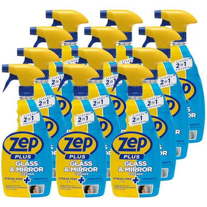 Zep Plus Glass & Mirror Cleaner - 32 Oz. (Case of 12) - R53812 - Keep Your Mirror and Glass Surfaces Clear + Streak-free While Also Preventing Mirror Fog