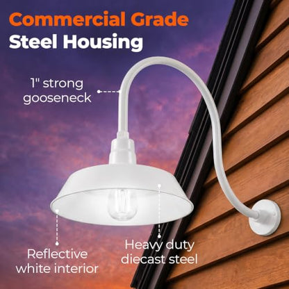 14in. White Outdoor Gooseneck Barn Light Fixture, 5000K Cool White - color: White (2-Pack), size: 24 in Gooseneck Arm