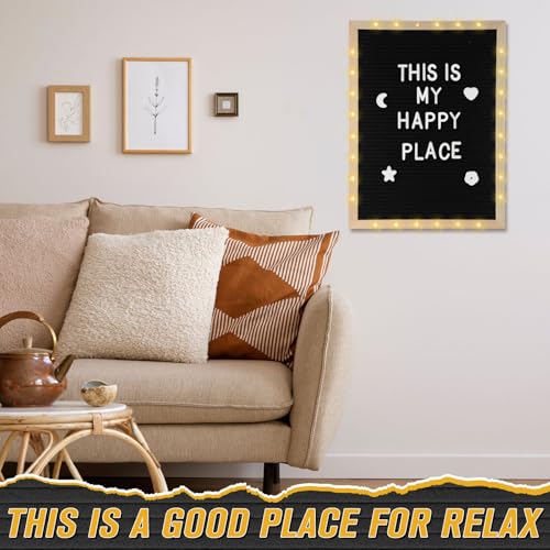 12 x 16 Inches Felt Letter Board & LED Light, Black, Natural Wood - color: Black, size: 12 x 16 Inches, style: Natural Wood