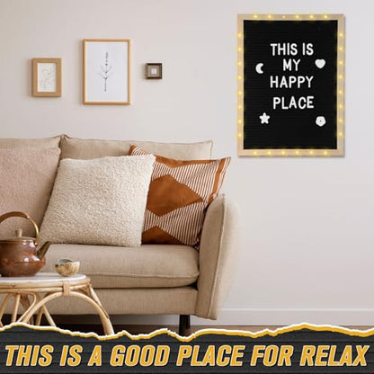 12 x 16 Inches Felt Letter Board & LED Light, Black, Natural Wood - color: Black, size: 12 x 16 Inches, style: Natural Wood