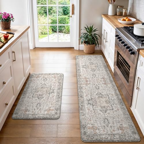 GENIMO Anti Fatigue Kitchen Mats for Floor 2PCS, Standing Rugs,GrayTaupe - color: Light Taupe Brown, size: 23.6"x71"+20" x 32"--0.4 inches