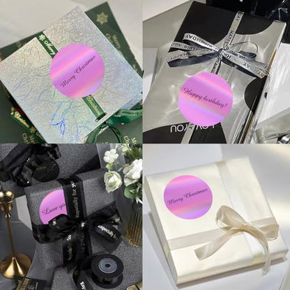 3" Holographic Direct Thermal Label Stickers, Round Printable Rainbow Glitter Thermal Printer Sticker Labels for Gift Wrapping, Self-Adhesive DIY Custom Logo Design- Holographic Pink - color: Holographic Pink, size: 3 inch