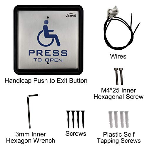 Visionis VIS-7039 Handicap Push to Exit Button, Steel, Back Box, 10 Pack - size: Pack of 10