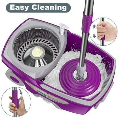 Traditional Large Spin Mop and Bucket, 2 Gal Capacity, Purple - size: Large - 6 Refills- Purple