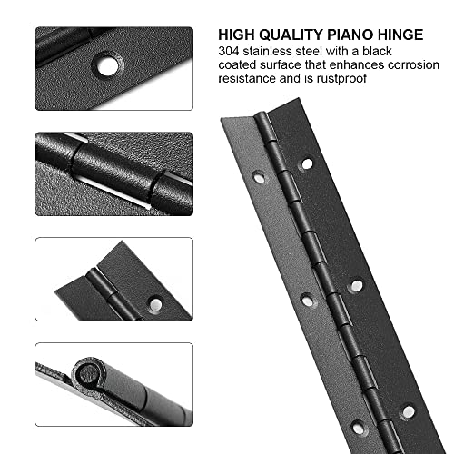 4 Pack 16 Inch Piano Hinge, Heavy Duty Continuous Hinge with Holes for Cabinets Boat Marine Door, 304 Stainless Steel 0.04" Leaf Thickness 1.2'' Open Width (Black) - size: 16 Inch