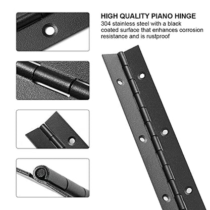 2 Pack Piano Hinge 24 Inch x 1.2 Inch Heavy Duty Stainless Steel Black Continuous & Piano Hinges for Cabinets Boat Marine Door, 0.04" Leaf Thickness 1.2'' Open Width - size: 24 Inch