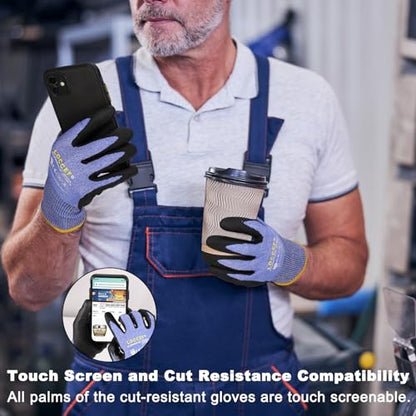 LOCCEF Level 5/A4 Cut Resistant Work Gloves, Touchscreen - color: Blue 12-pairs