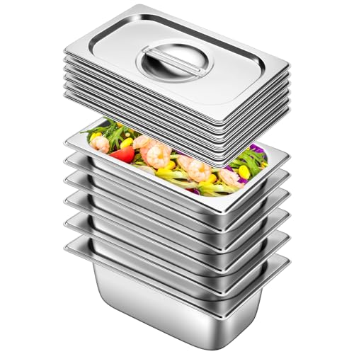 Hotel Pans With Lids 1/4 Quarter Size 4 Inch Stainless Steel Food Pans - color: 1/4 Size, size: 4" Deep