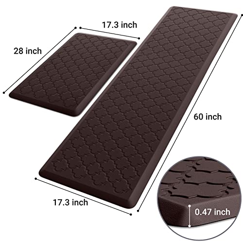 Kitchen Mat 2 PCS Cushioned Anti-Fatigue Floor Mat Standing Mat for Kitchen - color: Chocolate, size: 17.3"x28"+17.3"x60"