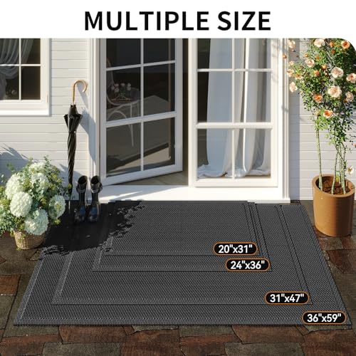 Front Door Mat Outside Entrance Drainage Doormat Black 20"x31" - color: Black, size: 20''x31''